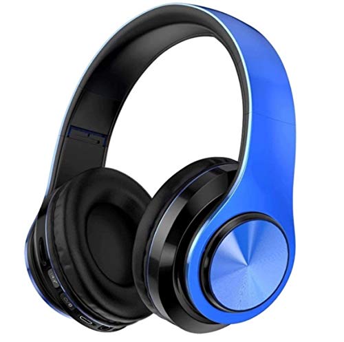 LED Bluetooth Wireless Foldable Headphone Headset with Built in Mic (Blue)